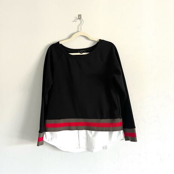 Stella and dot 2 in 1 pullover black striped sweatshirt varsity sweater Size M - Picture 2 of 9